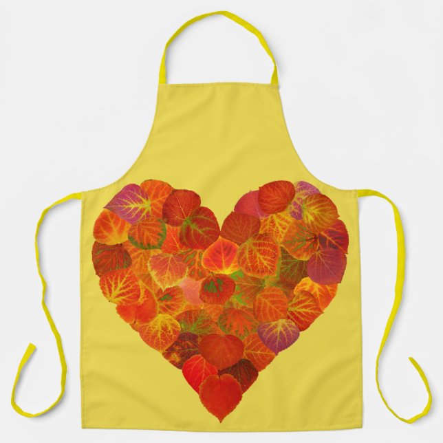 Delantal Me Encanta El Otoño, Sutil—El Corazón De Hojas Roj (Anverso)