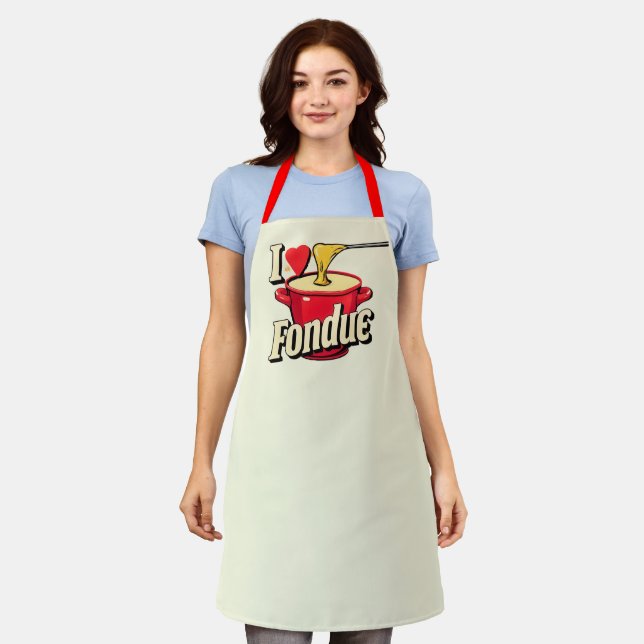 Delantal Me encanta fondue -tipografía  (Gastado)