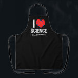 Delantal Me encanta la ciencia Monograma Negro Científico<br><div class="desc">Un buen profesor de ciencias monograma que presenta un impresionante patrón de I Love Science con un corazón rojo envuelto con un modelo de átomo.</div>