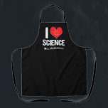 Delantal Me encanta la ciencia Monograma Negro Científico<br><div class="desc">Un buen profesor de ciencias monograma que presenta un impresionante patrón de I Love Science con un corazón rojo envuelto con un modelo de átomo.</div>