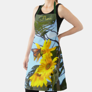 Delantal Me encanta la jardinería. Floral y mariposa IV
