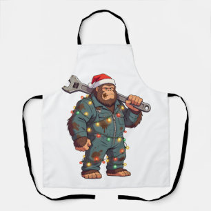 Delantal Mecánico de Bigfoot Sasquatch Navidad Cuello Azul