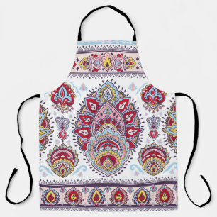 Delantal Medallón indio paisley floral, étnico.