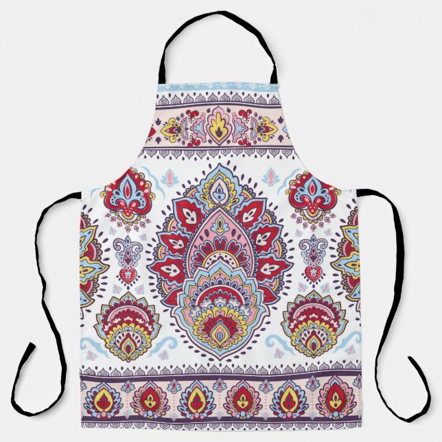 Delantal Medallón indio paisley floral, étnico. (Anverso)