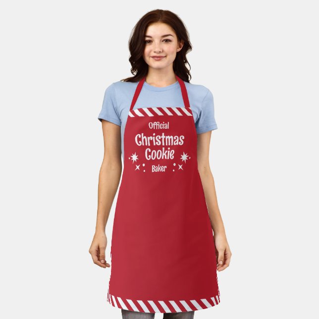 Delantal mediano Red Stripe Christmas Cookie Baker (Gastado)