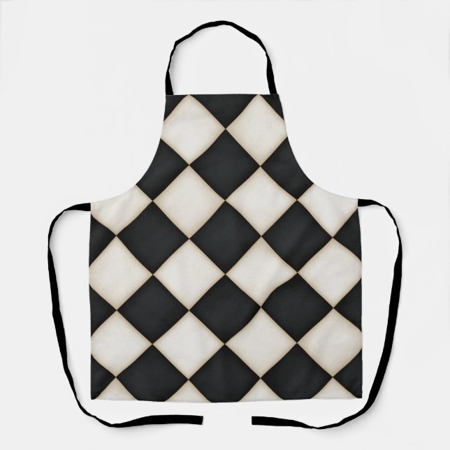 Delantal Medio grande de diamantes blancos negros y antiguo (Anverso)