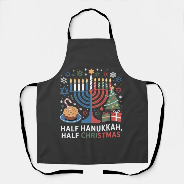 Delantal Medio Navidad Mitad Hanukkah Christmukkah Funny (Anverso)