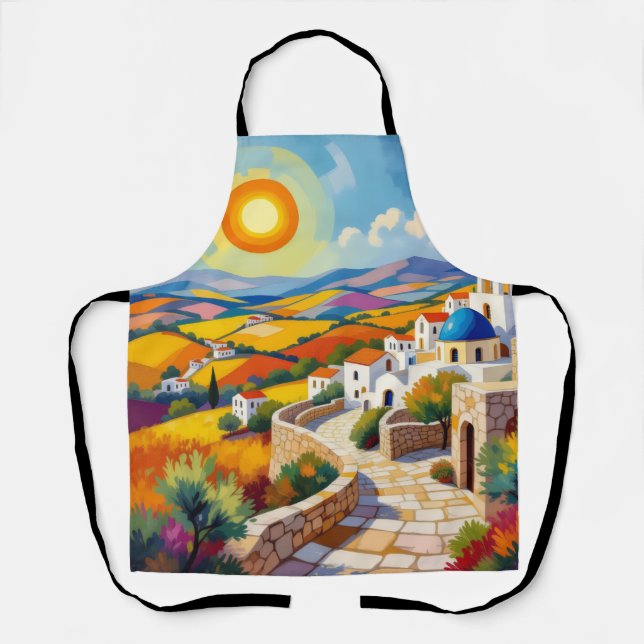 Delantal Mediterranean Village Painting (Anverso)