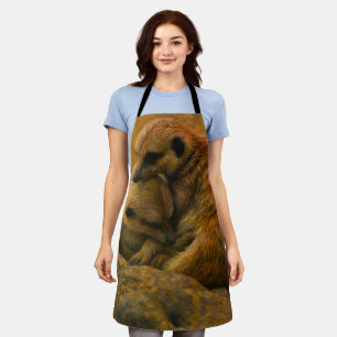 Delantal Meerkat Cuddle - Pintura de vida silvestre en la T