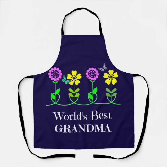 Delantal Mejor Abuela del Mundo, diseño gráfico floral (Anverso)