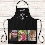 Delantal Mejor abuelo siempre Keepsake 3 foto negra<br><div class="desc">El Día del Mejor Abuelo, el Día del Padre Keepsake Black Apron con 3 Collages de fotos y el Nombre del Abuelo. Personaliza con fotos de 3 nietos, el nombre del abuelo y el año. Puede cambiar cualquier texto en el delantal. Un regalo perfecto para un abuelo por el Día...</div>