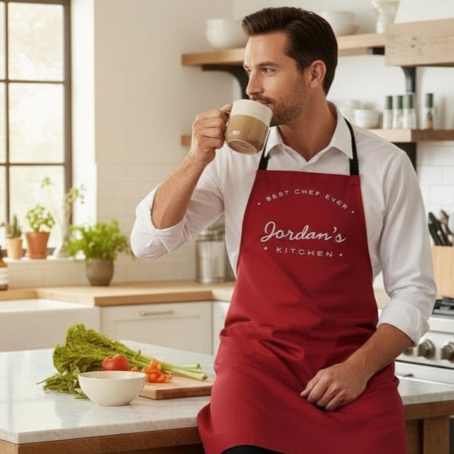 Delantal Mejor chef de color blanco rojo Personalizado tu c (Best Chef Ever personalized red apron)