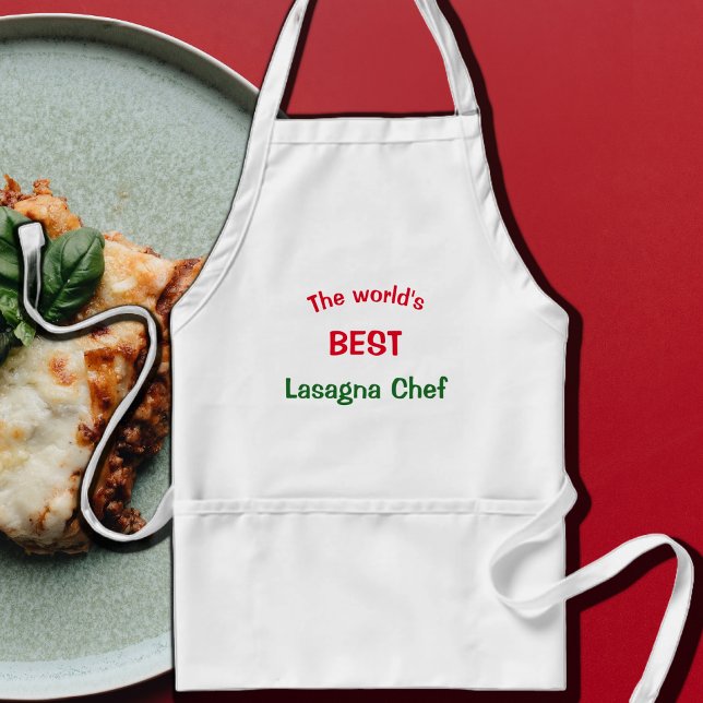 Delantal Mejor Chef del Mundo de Lasagna - verde rojo (Subido por el creador)