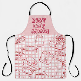 Delantal "Mejor Gato Mamá" Rojo Y Rosa