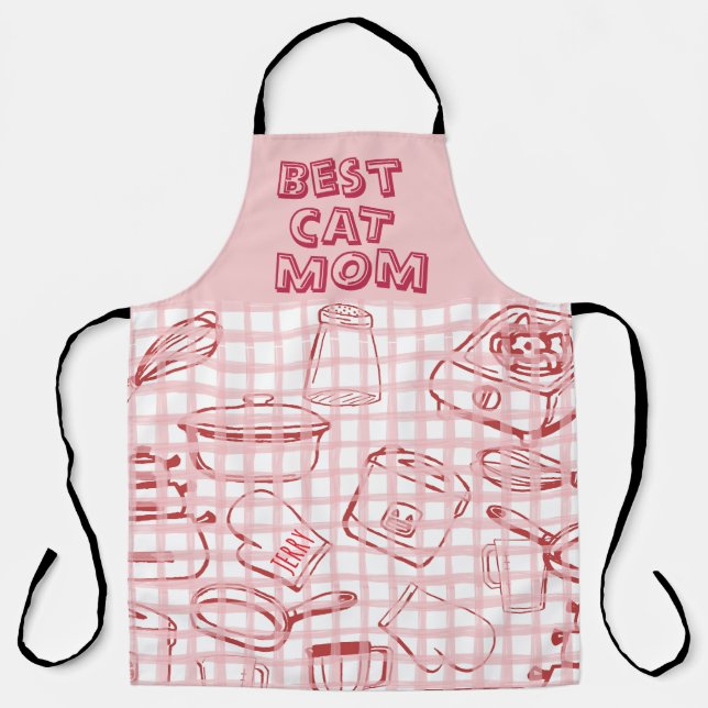 Delantal "Mejor Gato Mamá" Rojo Y Rosa (Anverso)