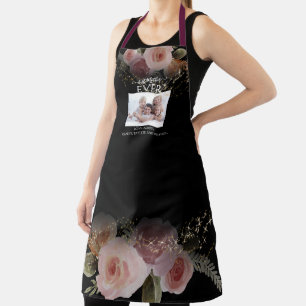 Delantal Mejor Madre NUNCA Elegante Foto Floral Black Rubor