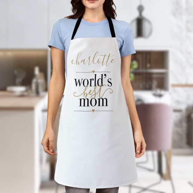 Delantal Mejor Mamá del Mundo Negro y Oro Personalizado (Personalized Black and Gold Worlds Best Mom Apron)