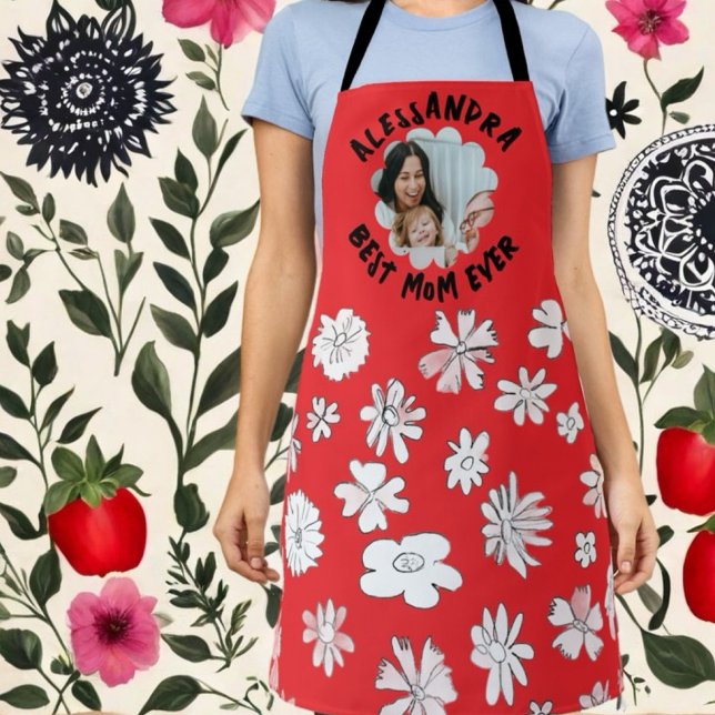 Delantal Mejor mamá nunca monograma blanco floral (Subido por el creador)