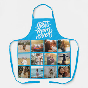 Delantal Mejor Mamá Personalizada 12 Collage de fotos Azul
