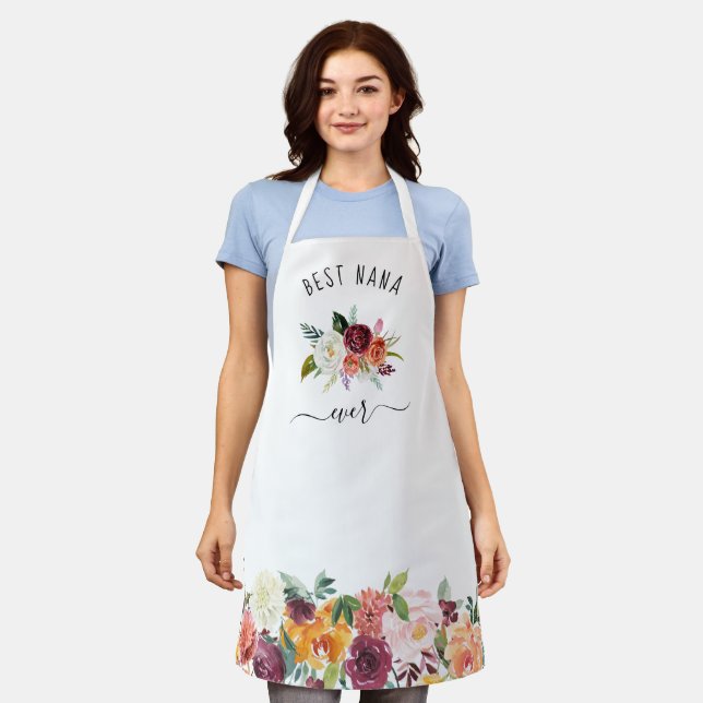 Delantal Mejor Nana Ever | Burgundy Boho Floral de moda (Gastado)