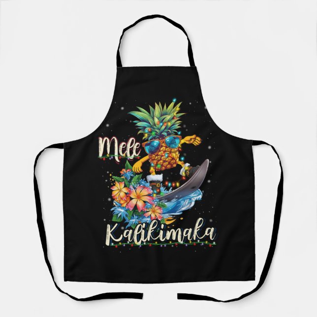 Delantal Mele Kalikimaka Hawaiian Pineapple Surfing Ridding (Anverso)