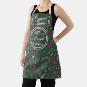 Delantal Mensaje de nombre personalizado verde moderno