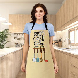 Delantal Menú de hoy - Comer o morir de hambre - Utensilios