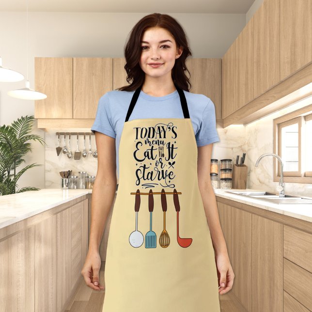 Delantal Menú de hoy - Comer o morir de hambre - Utensilios (Subido por el creador)
