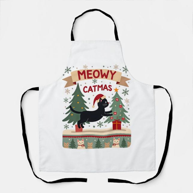 Delantal Meowy Catmas, Suéter Feo de Navidad, Gato Navidad (Anverso)