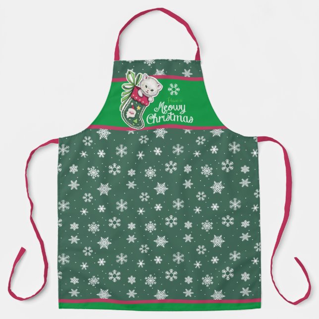 Delantal Meowy Navidades apron rojo y verde (Anverso)