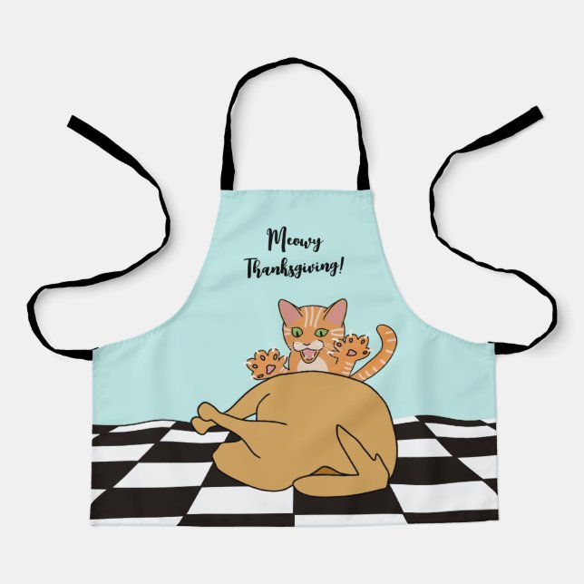 Delantal Meowy Thankess Funny Cat Personalizado de Turquía (Anverso)