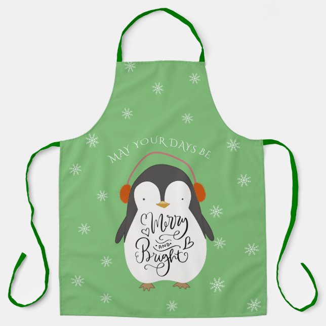 Delantal Merry Bright Penguin Whimsical Navidades (Anverso)