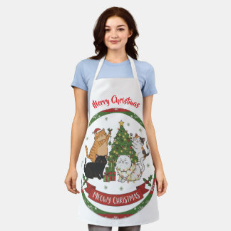 Delantal Merry Christmas Cat Family Apron