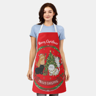 Delantal Merry Christmas Cat Family Apron