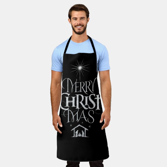 Delantal Merry CHRISTmas Christian Chalk Calligraphy Black (Gastado)