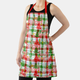 Delantal Merry Christmas Decorated Plaid Tartán