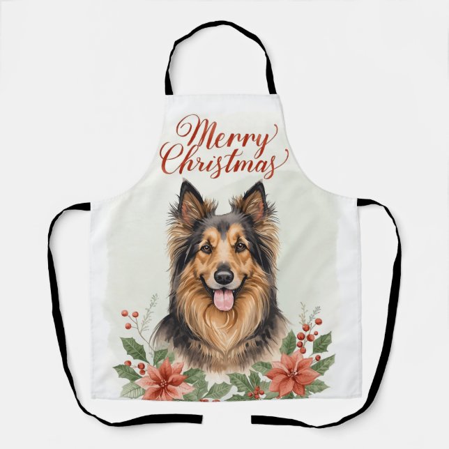 Delantal Merry Christmas Dog Festive Holiday Kitchen Apron (Anverso)