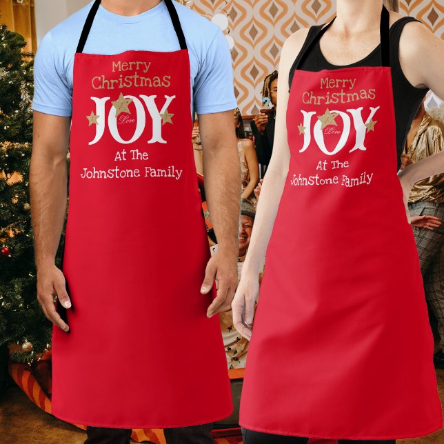 Delantal Merry Christmas Name Script Guay Moda Cute Rojo (Bring some extra Joy to your holiday party with these cheerful Christmas red aprons.)