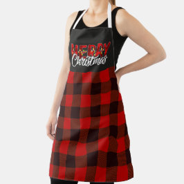 Delantal Merry Christmas Plaid