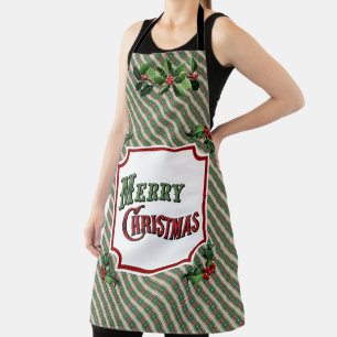 Delantal Merry Christmas Plaid