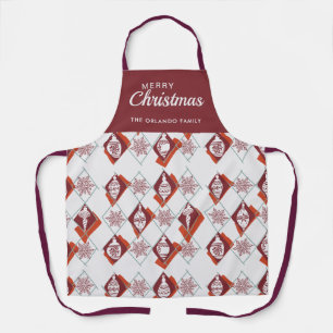 Delantal Merry Christmas Plaid Baking Crema Name Red