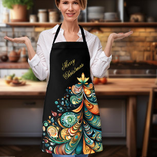 Delantal Merry Christmas Tree Moda moderna de Boho