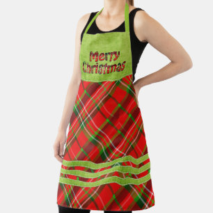 Delantal Merry Christmas Typography Tartán Red Green Plage