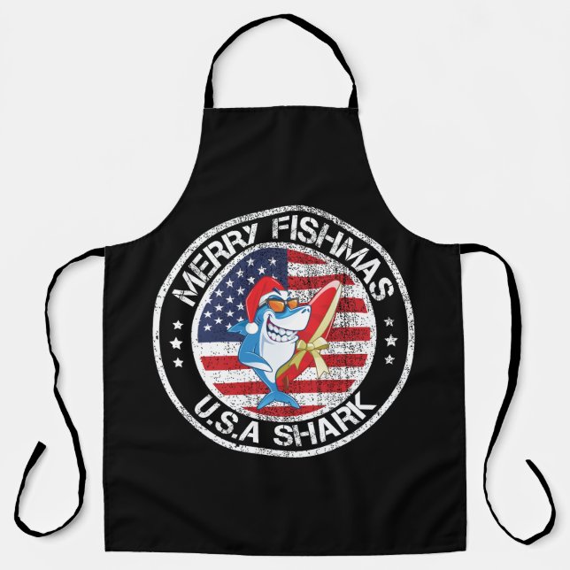 Delantal Merry Fishmas Bandera de Estados Unidos Gran Tibur