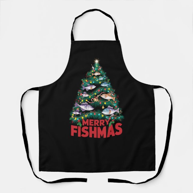 Delantal Merry Fishmas Christmas Tree Enfoca la pesca de pe (Anverso)