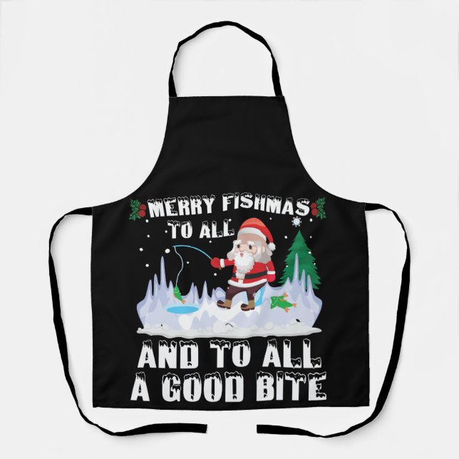 Delantal Merry Fishmas Graciosa Pesca Pescador Navidad (Anverso)
