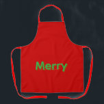Delantal Merry Green Name on Red<br><div class="desc">Merry Green Name on Red Christmas</div>