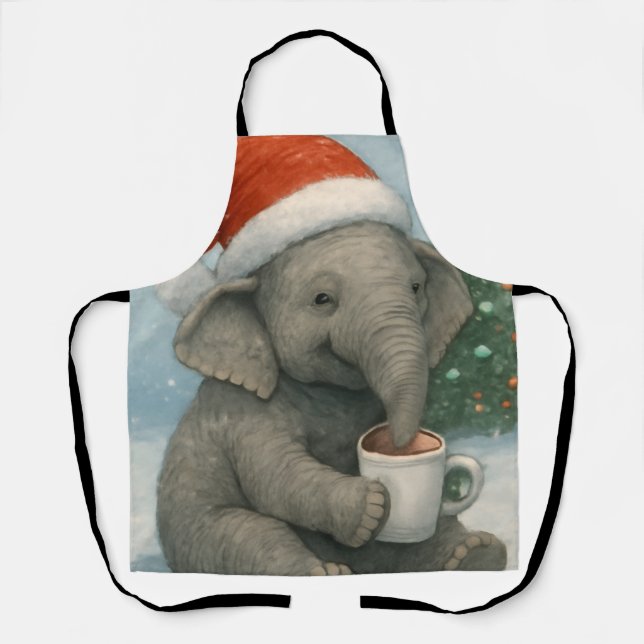 Delantal Merry Moments with a Cocoa-Loving Elephant Holiday (Anverso)