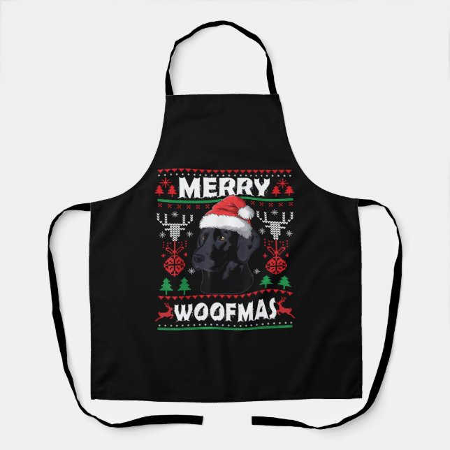 Delantal Merry Woofmas Black Lab Navidades Perro Lover Xmas (Anverso)