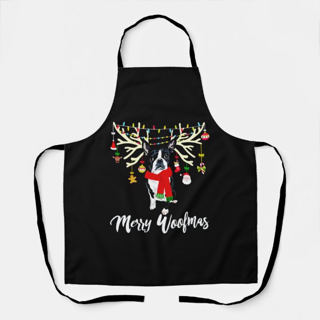 Delantal Merry Woofmas Boston Terrier Reindeer Navidades (Anverso)